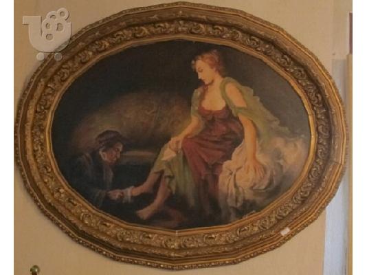 PoulaTo: Κορνιζομένος πίνακας λάδι, υπογραφή 